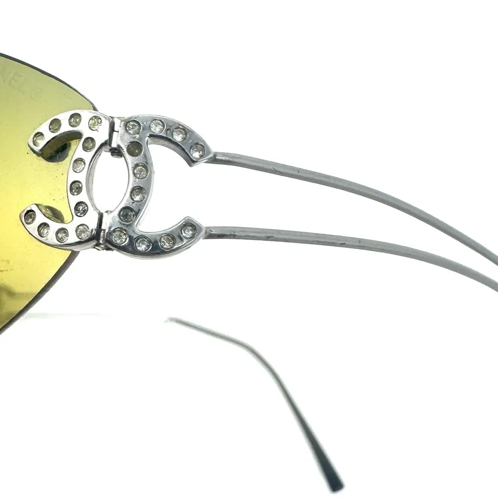 Chanel CC 90’s Vintage Khaki Olive Green Logo Rimless Sunglasses